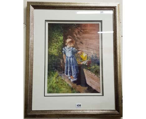 COLOURED PRINT OF GIRL IN BLUE DRESS