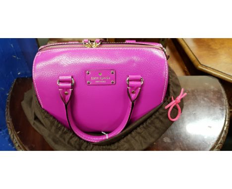 ORIGINAL KATE SPADE 'WELLESLEY BAJAROSE' HOT PINK LEATHER BOWLER HANDBAG INCLUDING DUST BAG, STRAP AND LABEL