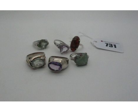 Modern Gemporia 925 and Other 925 Single Stone Dress Rings, including Amber oval dress ring etc (finger sizes noted N1/2/O, R