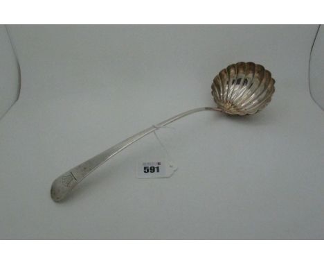 A Decorative Hallmarked Silver Old English Pattern Ladle, WS, London 1785, with shell bowl, crested, approximately 34.5cm lon