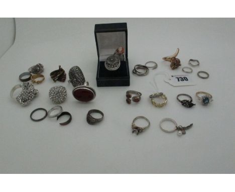 A Collection of Assorted 925 and Costume Dress Rings, including large Art Deco style oval panel ring, of pierced design with 