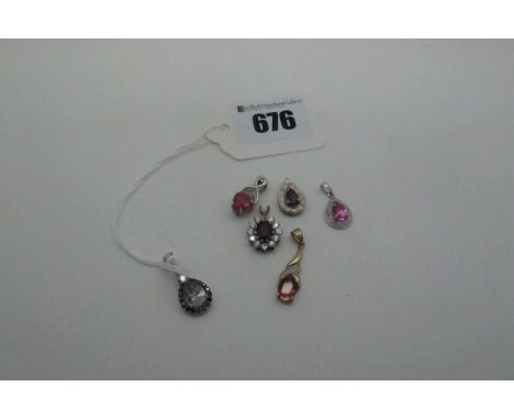 A Collection of Modern 9ct Gold and Other Stone Set Pendants, including "DQCZ 925" pendant, etc. (6) 