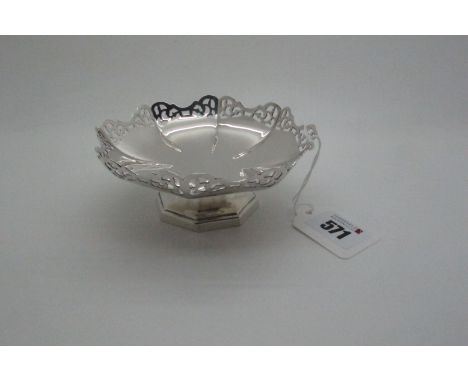 A Hallmarked Silver Trinket Dish, D.(S).Ltd, Sheffield 1943, of octagonal form, with shaped pierced rim, on octagonal spreadi