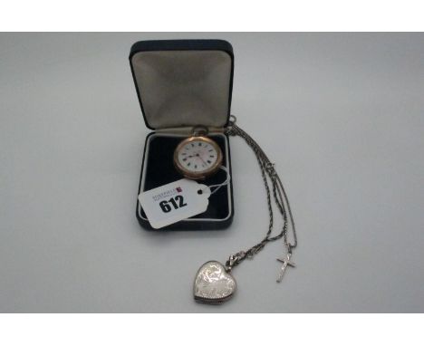 A Decorative Ladies Fob Watch, the gilt highlighted white dial with black Roman numerals, within allover engraved case, stamp