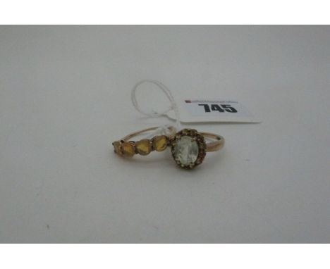 A Modern 9ct Gold Four Stone Dress Ring, faceted, claw set (finger size O); together with a '925' gilt cluster dress ring (fi