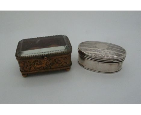 A Hallmarked Silver Oval Lidded Trinket Box, (maker's mark rubbed) Chester 1924, with engine turned decoration, 7.8cm wide (d