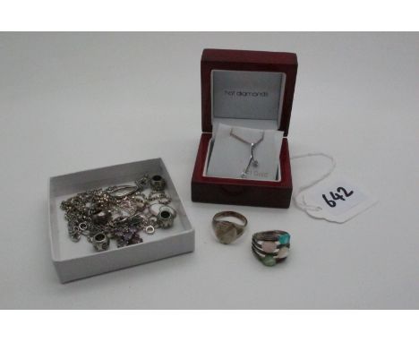 A Modern Pendant, stamped "375 CZ", on a "925" chain, together with further pendants on chain (knotted) etc. 