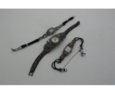 A Stylish Modern Art Deco Style Marcasite Set Ladies Cocktail Wristwatch, the stylised strap composed of two big cats; Togeth