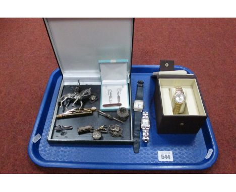 Ingersoll Modern Ladies Wristwatch, in original box, vintage Josmar wristwatch, tie clips, 'Librarian' enamel badge, earrings