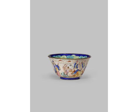 A CHINESE FAMILLE ROSE ENAMEL 'EIGHT IMMORTALS' BOWL QING DYNASTY Painted to the exterior with the Eight Immortals enjoying a