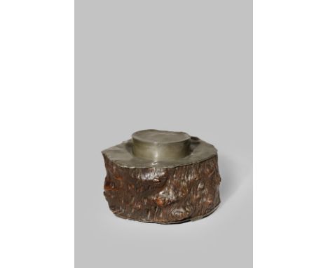 A LARGE CHINESE PEWTER AND WOOD TEA CONTAINER QING DYNASTY The body formed from a hollowed and polished tree trunk section, l