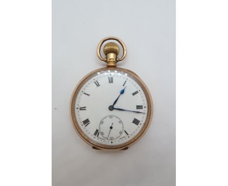 A Zenith 9ct rose gold (hallmarked)double cased open face pocket watch with seconds sub dial - case 5cm - working in saleroom