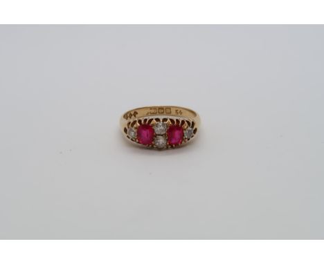 An 18ct yellow gold ruby and diamond bridle ring, size O, approx 3.9 grams 