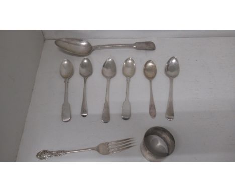 Silver flatware and napkin ring, approx 6.5 troy oz 