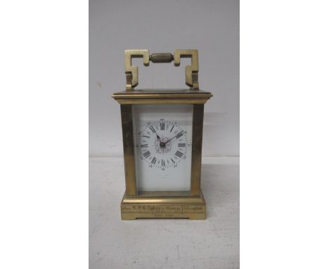 A 19th century French carriage clock, cast brass case - 12cm x 8cm x 7.5cm - date 1881