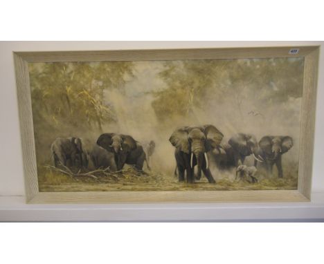 A David Shepherd framed print of elephants - 100cm x 50cm