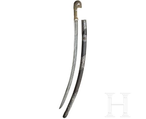 Silbermontierte Schaschka mit deutscher Barock-Klinge, West-Georgien, frühes 20. Jhdt.  Geschwungene Klinge des 18. Jhdts. au