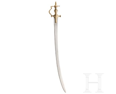 Goldtauschierter und silbereingelegter Tulwar, Indien, 19. Jhdt.  Leicht gekrümmte, an der Spitze zweischneidige, kräftige Rü