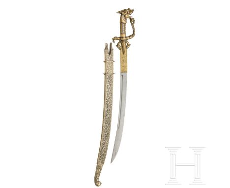 Silbermontierte und goldplattierte Kastane, Sri Lanka, um 1800  Beidseitig am Rücken gekehlte Klinge mit beidseitig floral fe