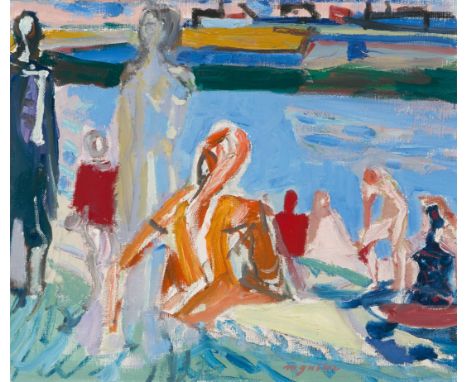   Gubler, Max (1898 Zürich 1973) "Badende", um 1956. Öl auf Leinwand. Unten mittig signiert. 46x55 cm.   Literatur: R. Frauen