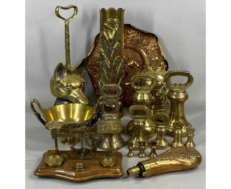 ANTIQUE & LATER METALWARE, including fox mask doorstop with lead infill, 36cms (h) including handle; shell art brass shell ca