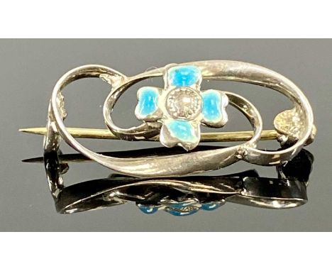 CHARLES HORNERART NOUVEAU SILVER & BLUE ENAMEL FLORAL BROOCH, 22 x 10mmsProvenance: private collection Flintshire