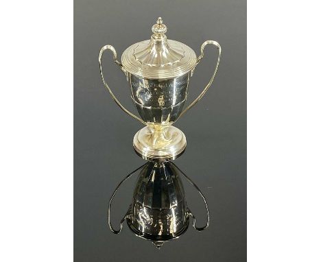 GEORGE V SILVER TWO-HANDLED TROPHY & COVER inscribed 'Robber - Allertonian Challenge Cup. Presented to S. H. Foreman, Esq. 19