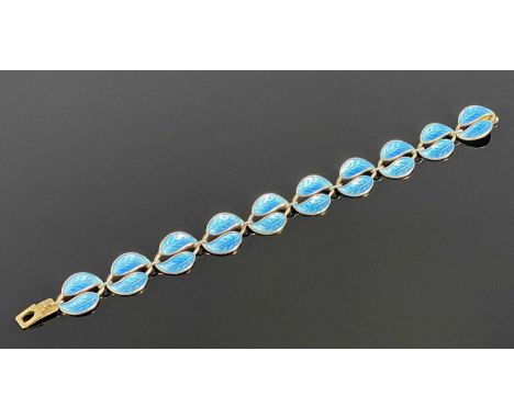DAVID ANDERSEN SILVER GILT & BLUE ENAMEL LEAF BRACELET, by Willy Winnaess c. 1950s, 8cms (l)Provenance: private collection Fl