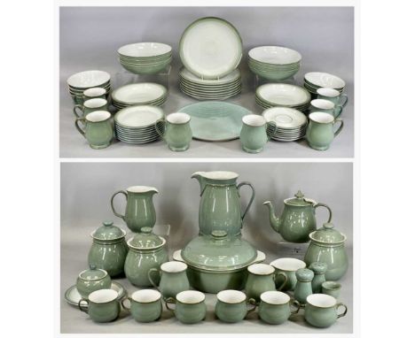 DENBY REGENCY GREEN DINNER & TEA SERVICE, including teapot (with tags), sugar bowl and cover, milk jug, large casserole and c