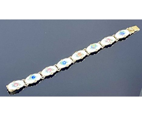 IVAR HOLTH SILVER GILT & FLORAL ENAMEL PANELLED BRACELET, 17cms (l)Provenance: private collection Flintshire
