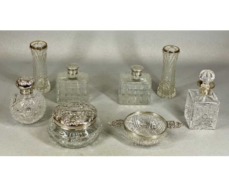 VARIOUS SILVER MOUNTED CUT-GLASS DRESSING TABLE BOTTLES, scent bottles, etc.Provenance: private collection Wirral