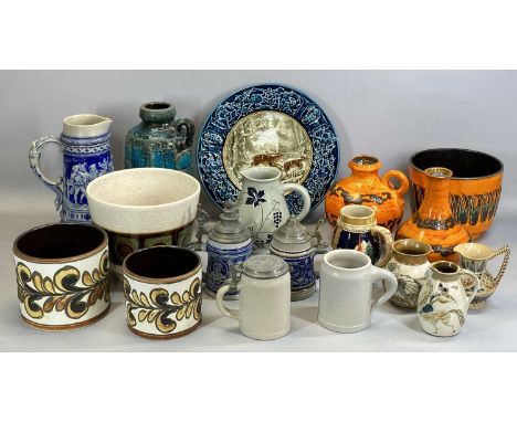 ASSORTED WEST GERMAN CERAMICS, 1960s/70s, including Ruscha pottery blue fat lava side-handled vase, no. 343, 31cms (h); orang