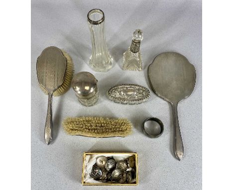 DRESSING ACCESSORIES & OTHER COLLECTABLES, including cylindrical cut-glass scent bottle with hinged silver cover; silver-back