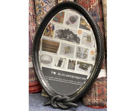 GROUP OF WALL MIRRORS, comprising oval Victorian mirror with carved ebony rope twist surround, knot detail, 80 x 60cms; recta