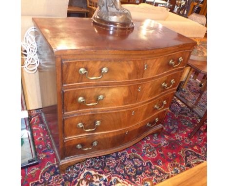 A 19th Century mahogany Serpentine fronted chest of drawers, having four drawers, raised on bracket feet, H;80cm W:80cm D:44c