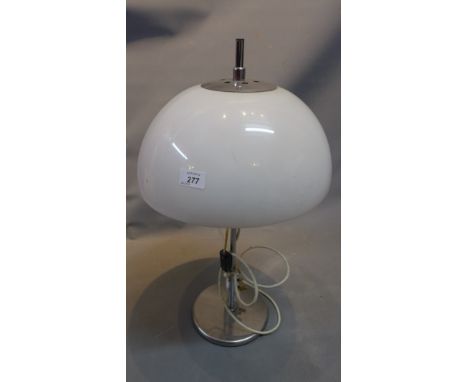 A 1970's mushroom table lamp, with frosted plastic shade and chrome base. H-64cm 