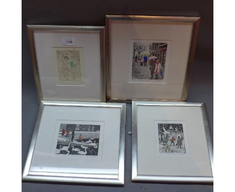 A collection of four pencil signed limited edition seasonal etching cards, to include examples by L. Richardson 'The Pleasure