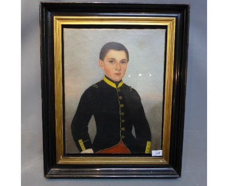 A 19th Century Continental school, portrait of a boy, oil on canvas, signed lower right, H:45cm W:35cm