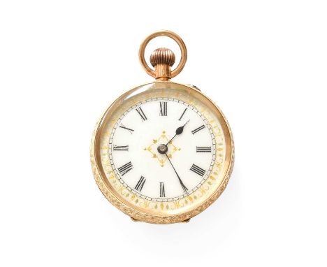 A Lady's 18 Carat Gold Fob Watch, circa 1900, cylinder movement, case stamped 18k