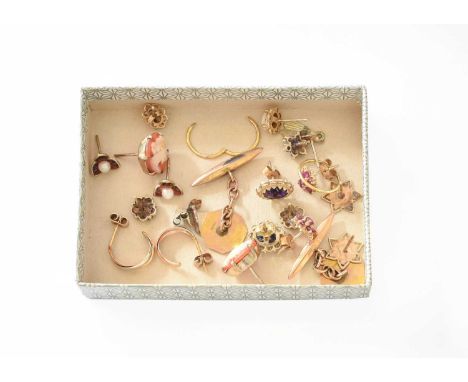 A Pair of 9 Carat Gold Cufflinks, chain linked; and A Quantity of Earrings, including a pair of 9 carat gold cameo earrings, 