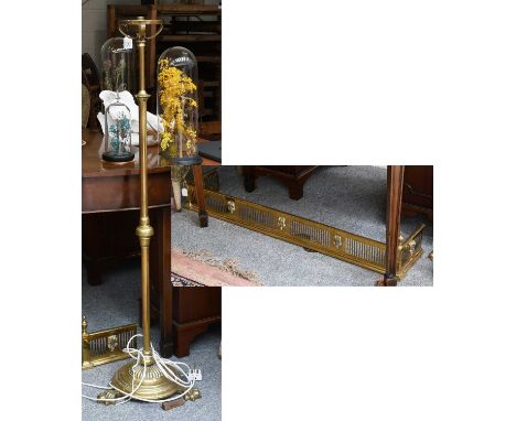 An Edwardian Brass Standard Lamp and a Brass Fender (2)