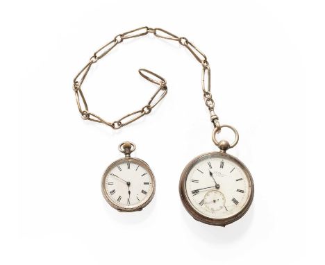 Silver pocket watch and Chain, together with a silver fob watch (2)