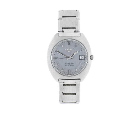 Longines: A Stainless Steel Automatic Calendar Centre Seconds Wristwatch, signed Longines, model: Conquest, ref: 1571.1.633, 