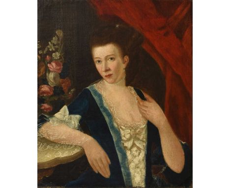 Continental School (18th century)Portrait of a lady, half-length, before a red curtainOil on canvas, 75cm by 63cm (unframed)
