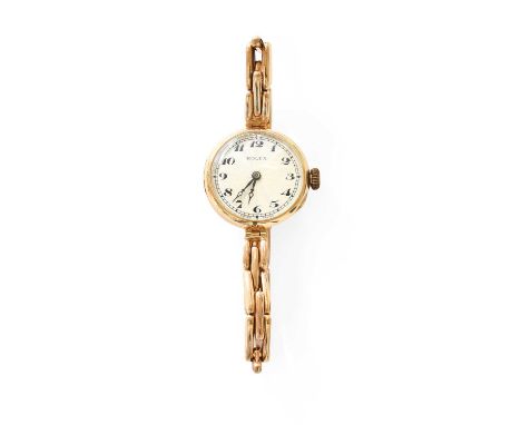 A Lady's 9 Carat Gold Rolex Wristwatch, manual wound lever movement signed, silvered dial signed, inside case back stamped W&