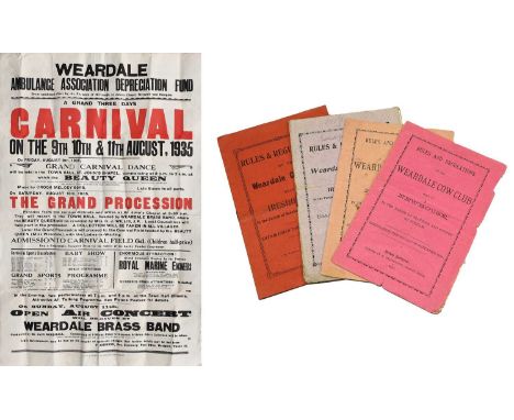 Weardale Carnival August 1935 Poster Weardale Carnival August 1935 Poster, Ambulance Asociation Depriciatio Fund advertising 