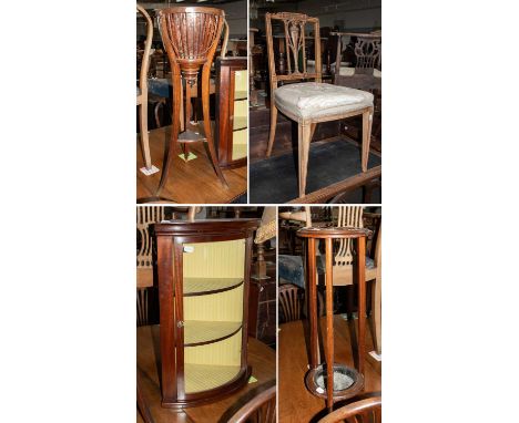 An Edwardian Mahogany Plant Stand, with copper liner, 91cm high, together with a mahogany stick stand, a glazed bow fronted h