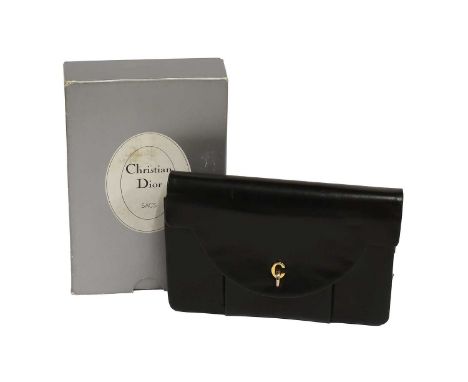 Circa 1980s Christian Dior Black Leather Shoulder/Clutch Bag, gilt tone hardware, chain link shoulder strap, leather lining i