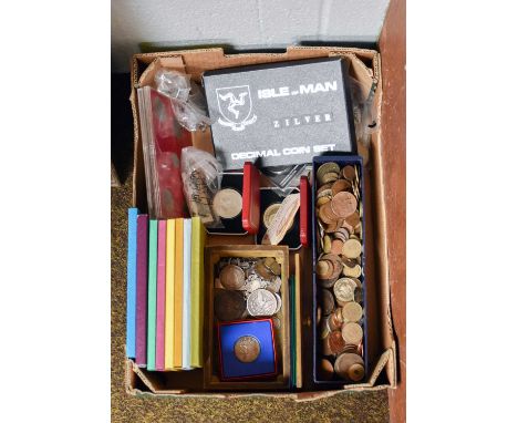 A Collection of British and World Coins, to include: a small assortment of silver coins and medallions, including a Victoria 