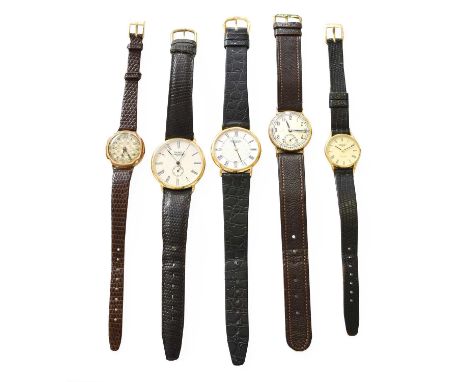 A Lady's 9 Carat Gold Quartz Longines Wristwatch, A Plated Quartz Raymond Weil Wristwatch and Three Other Plated Wristwatches